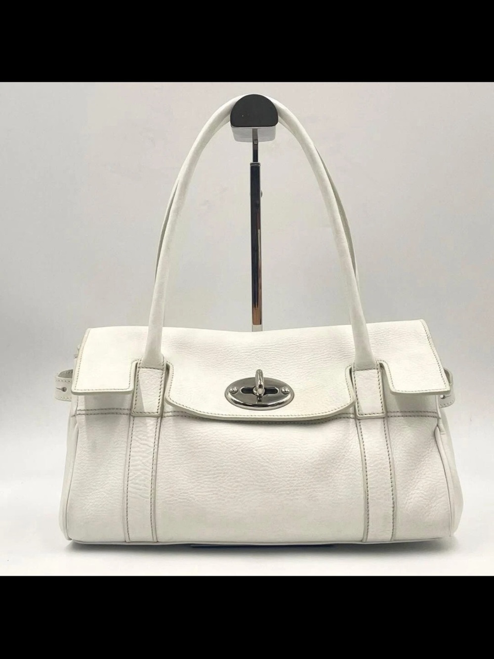Mulberry White Leather Shoulder Bag with Turn-Lock